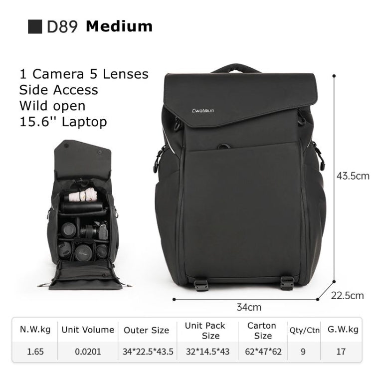 Cwatcun D89 Camera Backpack Waterproof Leather Film 15.6 Laptop Sleeve Bag, Size:43.5 x 33 x 22.5cm(Black) - Backpack by Cwatcun | Online Shopping UK | buy2fix