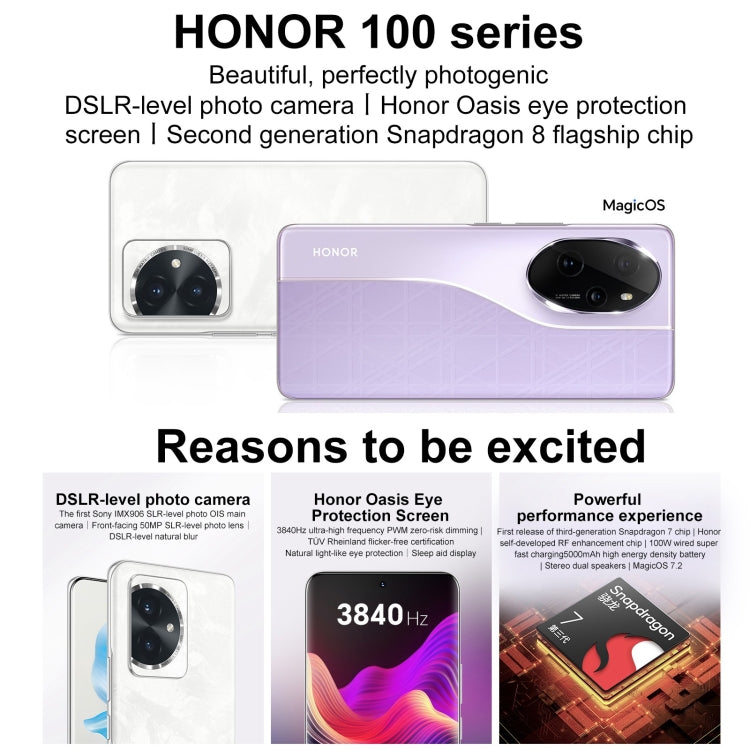 Honor 100, 12GB+256GB, Screen Fingerprint Identification, 6.7 inch MagicOS 7.2 Snapdragon 7 Gen 3 Octa Core up to 2.63GHz, Network: 5G, NFC, OTG, Support Google Play(White) - Honor by Huawei | Online Shopping UK | buy2fix