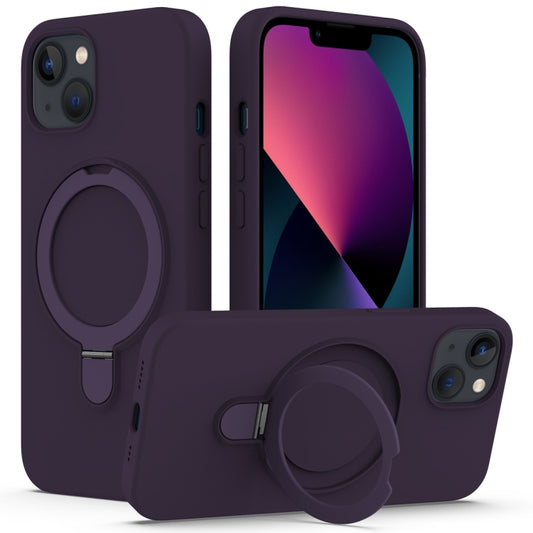 For iPhone 14 Plus MagSafe Magnetic Liquid Silicone Phone Case with Ring Holder(Purple) - iPhone 14 Plus Cases by buy2fix | Online Shopping UK | buy2fix
