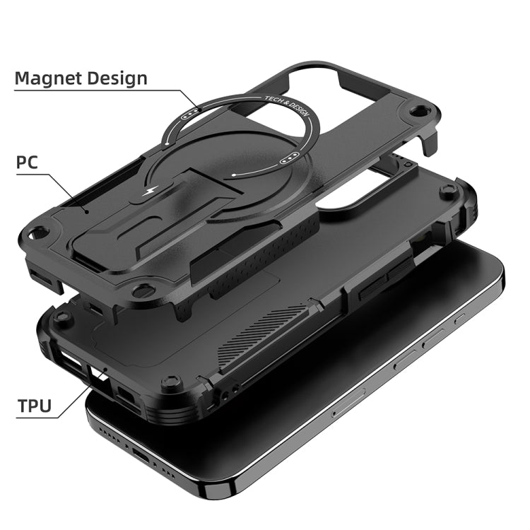 For iPhone 14 Plus MagSafe Holder Armor PC Hybrid TPU Phone Case(Black) - iPhone 14 Plus Cases by buy2fix | Online Shopping UK | buy2fix