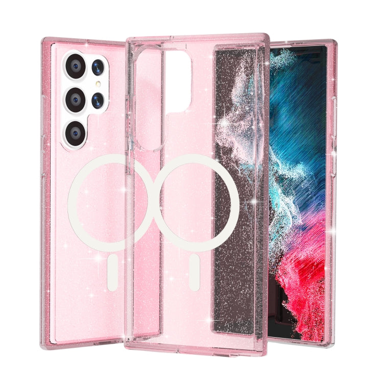 For Samsung Galaxy S24 Ultra 5G Terminator Style Glitter Powder MagSafe Magnetic Phone Case(Pink) - Galaxy S24 Ultra 5G Cases by buy2fix | Online Shopping UK | buy2fix