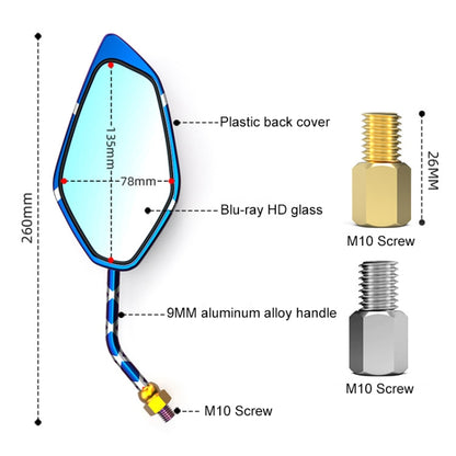 Motorcycle / Electromobile Modified Diamond-shaped Burnt Titanium Plating Rearview Mirror, Style:Twill Silver Blue - Side Mirrors by buy2fix | Online Shopping UK | buy2fix