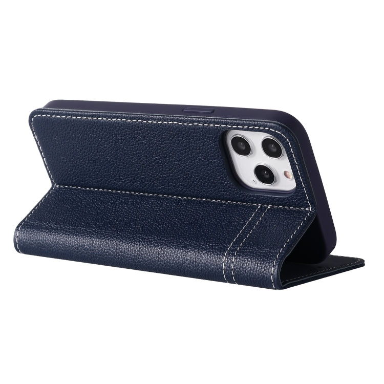 For iPhone 12 mini GEBEI Top-grain Leather Horizontal Flip Protective Case with Holder & Card Slots (Blue) - iPhone 12 mini Cases by GEBEI | Online Shopping UK | buy2fix