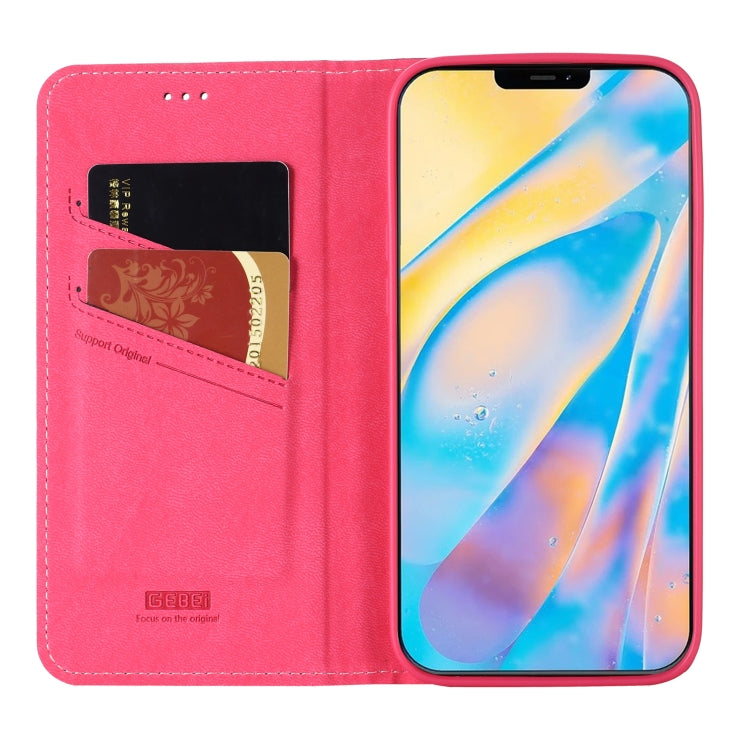 For iPhone 12 mini GEBEI Top-grain Leather Horizontal Flip Protective Case with Holder & Card Slots (Rose Red) - iPhone 12 mini Cases by GEBEI | Online Shopping UK | buy2fix