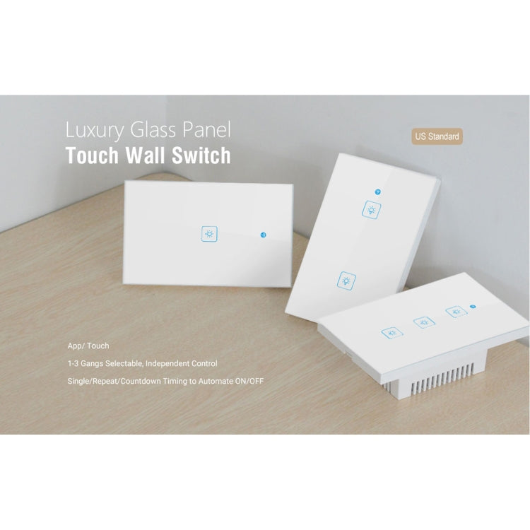 WS-US-02 EWeLink APP & Touch Control 2A 2 Gangs Tempered Glass Panel Smart Wall Switch, AC 90V-250V, US Plug - Consumer Electronics by buy2fix | Online Shopping UK | buy2fix