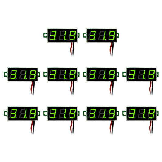 10 PCS 0.28 inch 2 Wires Adjustable Digital Voltage Meter, Color Light Display, Measure Voltage: DC 2.5-30V(Green) - Consumer Electronics by buy2fix | Online Shopping UK | buy2fix