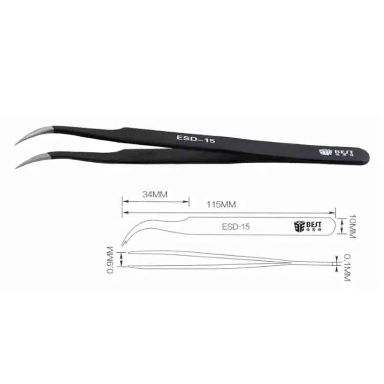 BEST BST-15 Precision Anti-static ESD Stainless Steel Tweezers - Tweezers by BEST | Online Shopping UK | buy2fix