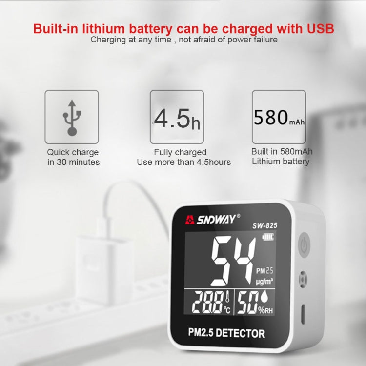 SNDWAY SW-825 Micro USB Charging Desktop Air Quality Real-time Purification Detector with HiD LED Screen, Support Alarm Prompt - Consumer Electronics by SNDWAY | Online Shopping UK | buy2fix