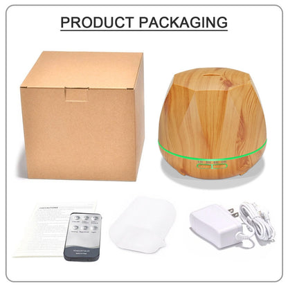 Diamond Wood Grain Remote Control Ultrasonic Humidifier Aromatherapy Machine Automatic Alcohol Sprayer with LED Lights, Capacity: 400mL, EU Plug (Light Wood Color) - Home & Garden by buy2fix | Online Shopping UK | buy2fix