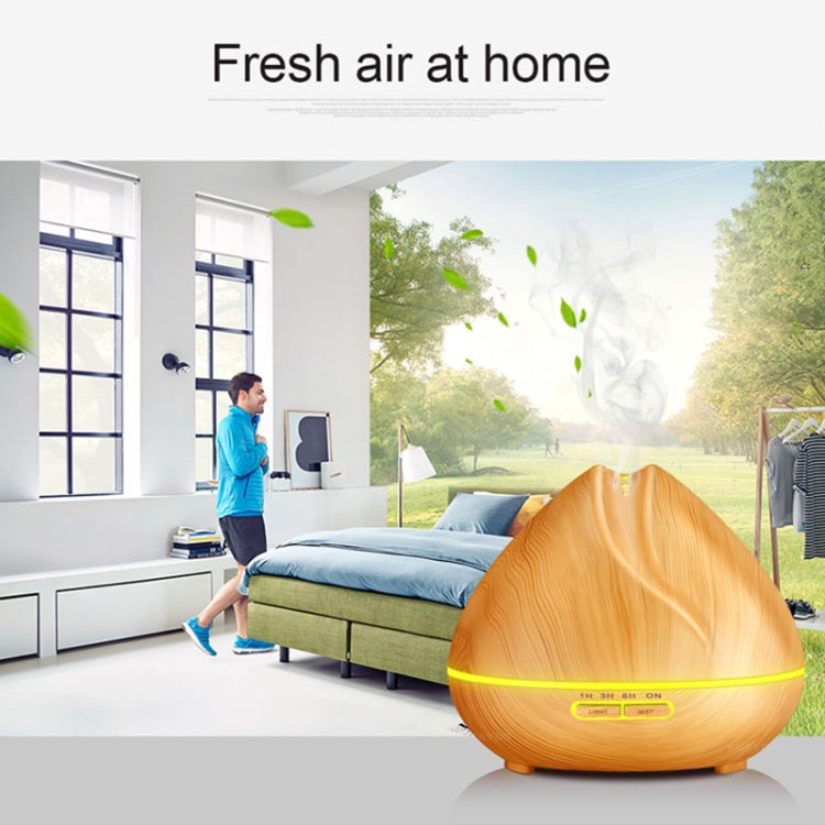 Peach Shape Wood Grain Remote Control Ultrasonic Humidifier Aromatherapy Machine Automatic Alcohol Sprayer with LED Lights, Capacity: 400mL, US Plug (Light Wood Color) - Home & Garden by buy2fix | Online Shopping UK | buy2fix