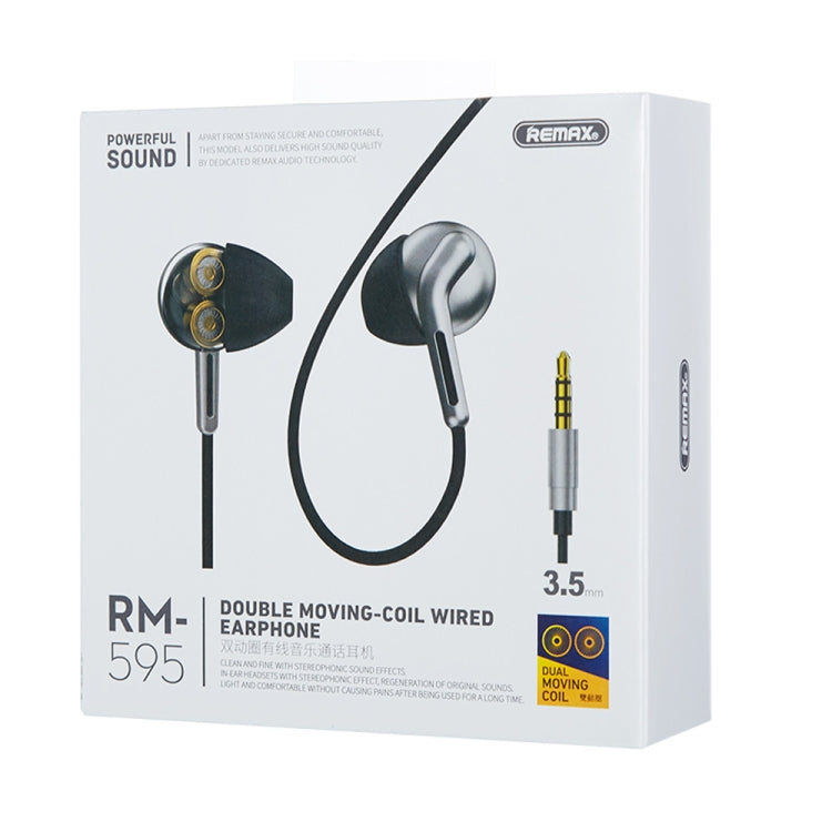 REMAX RM-595 3.5mm Gold Pin In-Ear Stereo Double-action Metal Music Earphone with Wire Control + MIC, Support Hands-free (White) - Normal Style Earphone by REMAX | Online Shopping UK | buy2fix