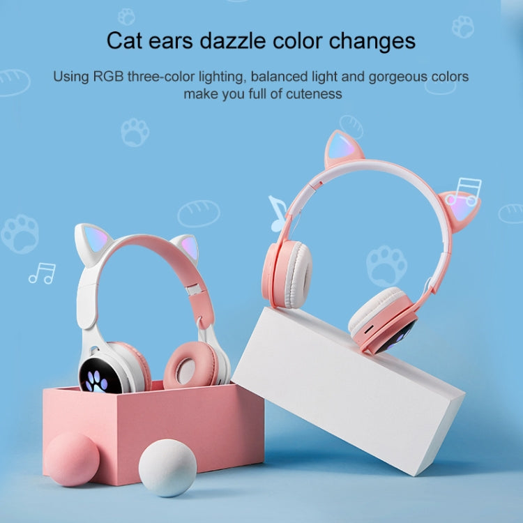 B30 Cat Paw Cat Ears Colorful Luminous Foldable Bluetooth Headset with 3.5mm Jack & TF Card Slot(White) - Headset & Headphone by buy2fix | Online Shopping UK | buy2fix