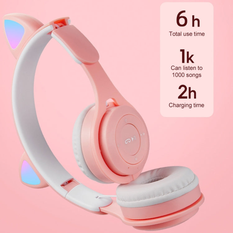 M6 Luminous Cat Ears Two-color Foldable Bluetooth Headset with 3.5mm Jack & TF Card Slot(White) - Headset & Headphone by buy2fix | Online Shopping UK | buy2fix