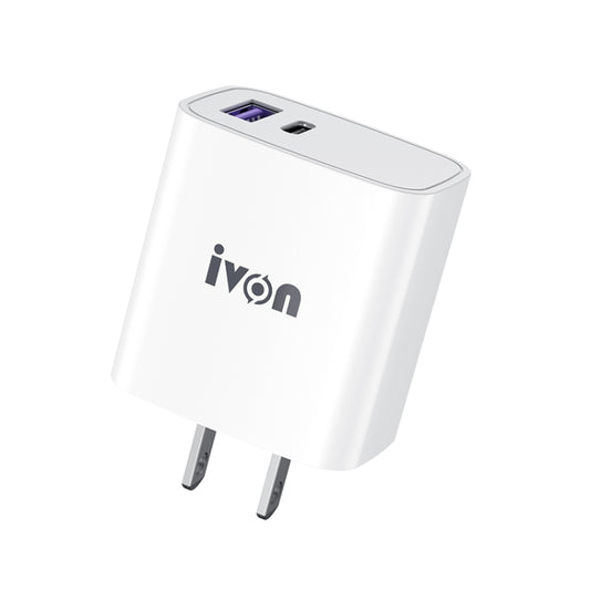 IVON AD52 18W USB-C / Type-C + USB Dual Port PD Fast Charge(US Plug) - Apple Accessories by IVON | Online Shopping UK | buy2fix