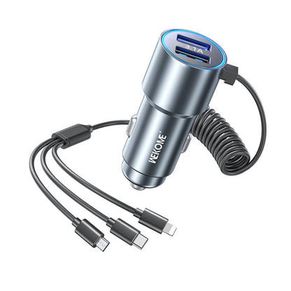 WK WP-C44 Pop Digital Series Ciahung 3-in-1 Cabled 33W Dual-USB Fast Car Charger (Silver) - Car Charger by WK | Online Shopping UK | buy2fix