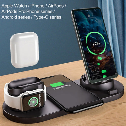 6 in 1 10W Qi Standard Wireless Charger Stand (Black) - Apple Accessories by buy2fix | Online Shopping UK | buy2fix