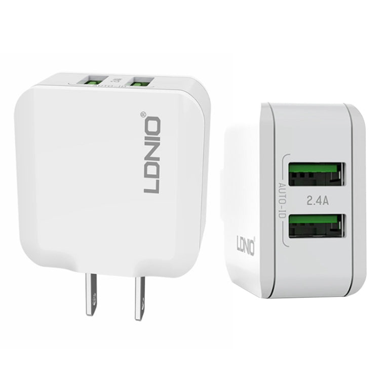 LDNIO A2201 2.4A Dual USB Charging Head Travel Direct Charge Mobile Phone Adapter Charger With Micro Data Cable (US Plug) - Apple Accessories by LDNIO | Online Shopping UK | buy2fix