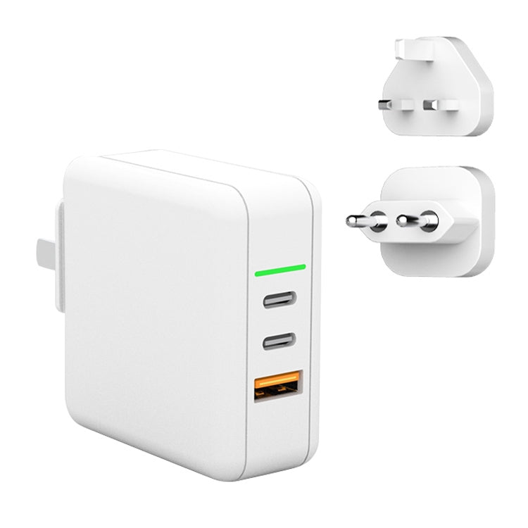 65W USB Ports x 1 + Type-C Port x 2 GaN Portable Mini Fast Charger Travel Charger with UK & US & EU Plug Set (White) - Mobile Accessories by buy2fix | Online Shopping UK | buy2fix