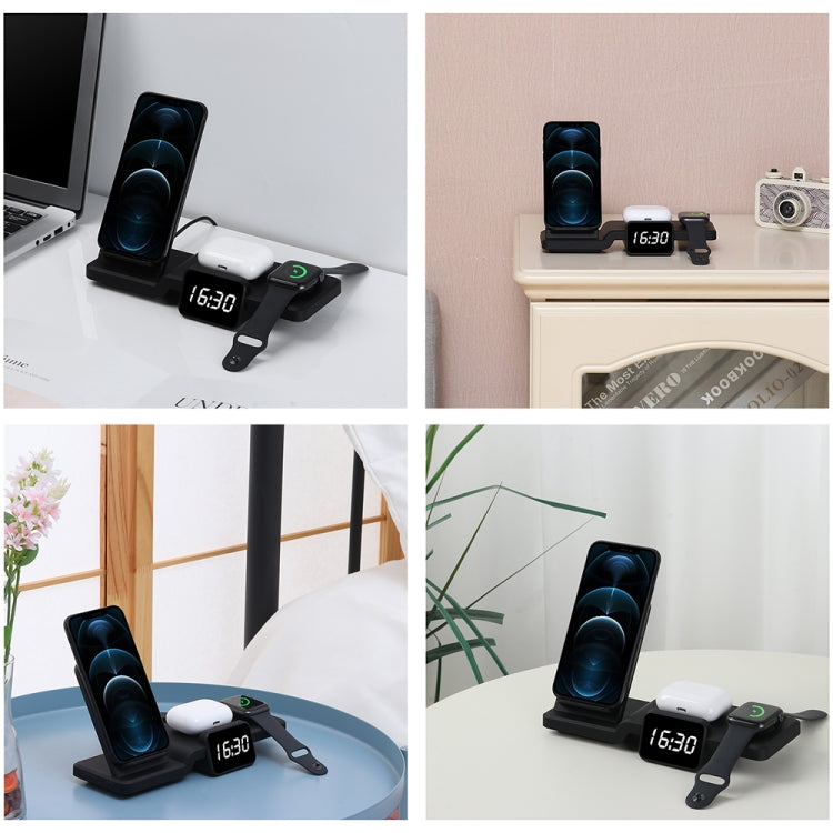 C100 5 In 1 Clock Wireless Charger Charging Holder Stand Station For iPhone / Apple Watch / AirPods - Apple Accessories by buy2fix | Online Shopping UK | buy2fix