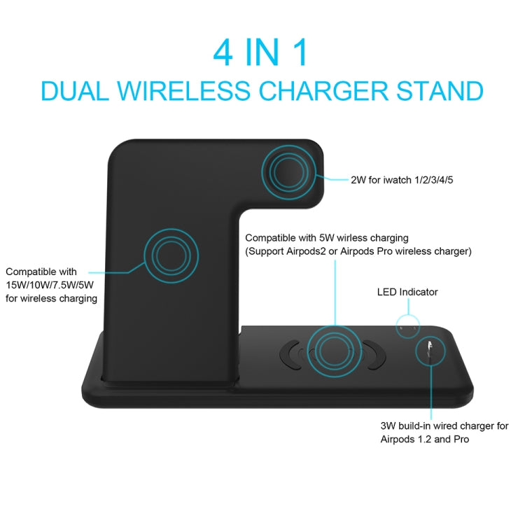 Q20 4 In 1 Wireless Charger Charging Holder Stand Station with Adapter For iPhone / Apple Watch / AirPods, Support Dual Phones Charging (Black) - Apple Accessories by buy2fix | Online Shopping UK | buy2fix