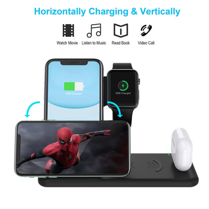 Q20 4 In 1 Wireless Charger Charging Holder Stand Station with Adapter For iPhone / Apple Watch / AirPods, Support Dual Phones Charging (Black) - Apple Accessories by buy2fix | Online Shopping UK | buy2fix