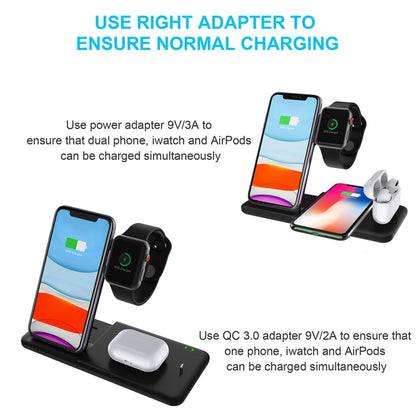 Q20 4 In 1 Wireless Charger Charging Holder Stand Station with Adapter For iPhone / Apple Watch / AirPods, Support Dual Phones Charging (Black) - Apple Accessories by buy2fix | Online Shopping UK | buy2fix