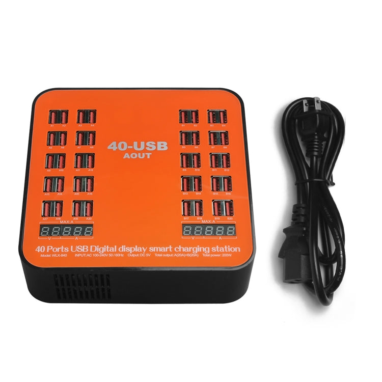 WLX-840 200W 40 Ports USB Digital Display Smart Charging Station AC100-240V, US Plug (Black+Orange) - Multifunction Charger by buy2fix | Online Shopping UK | buy2fix
