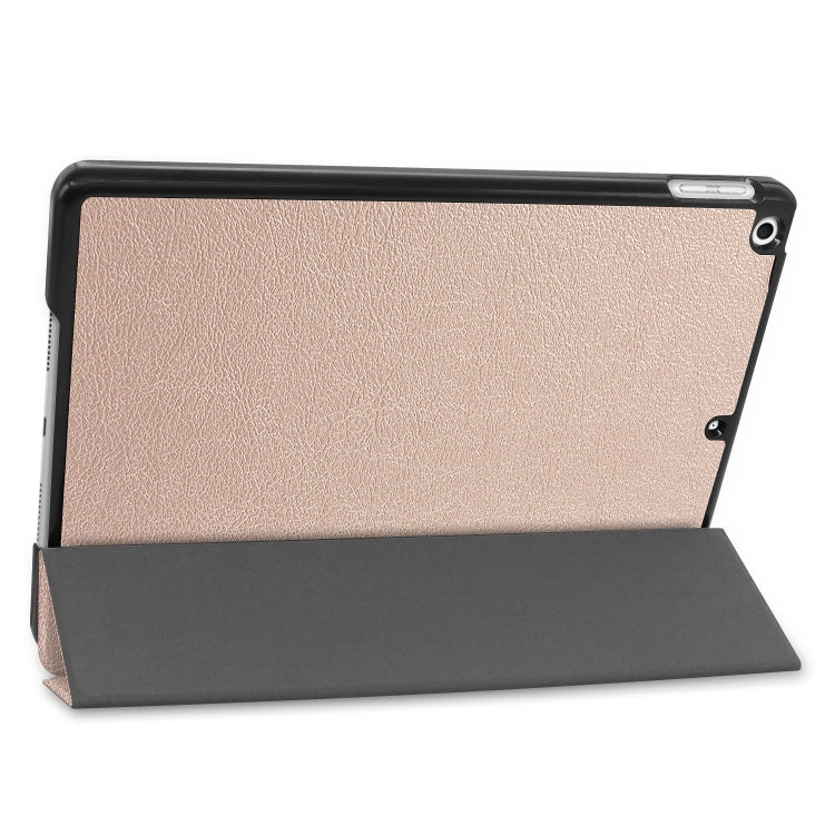 For iPad 10.2 Custer Texture Horizontal Flip Smart PU Leather Case with Sleep / Wake-up Function & Three-folding Holder (Gold) - iPad 10.2 Cases by buy2fix | Online Shopping UK | buy2fix