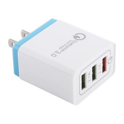 AR-QC-03 2.1A 3 USB Ports Quick Charger Travel Charger, US Plug (Blue) - USB Charger by buy2fix | Online Shopping UK | buy2fix