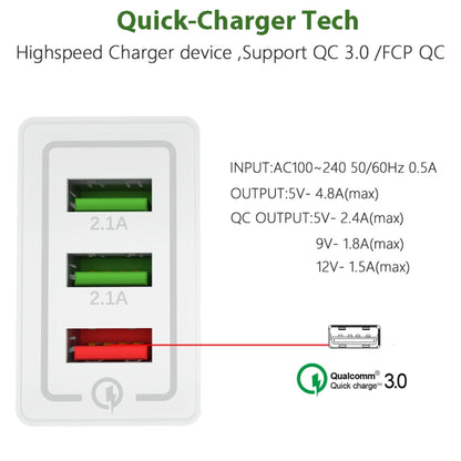 AR-QC-03 2.1A 3 USB Ports Quick Charger Travel Charger, US Plug (Blue) - USB Charger by buy2fix | Online Shopping UK | buy2fix