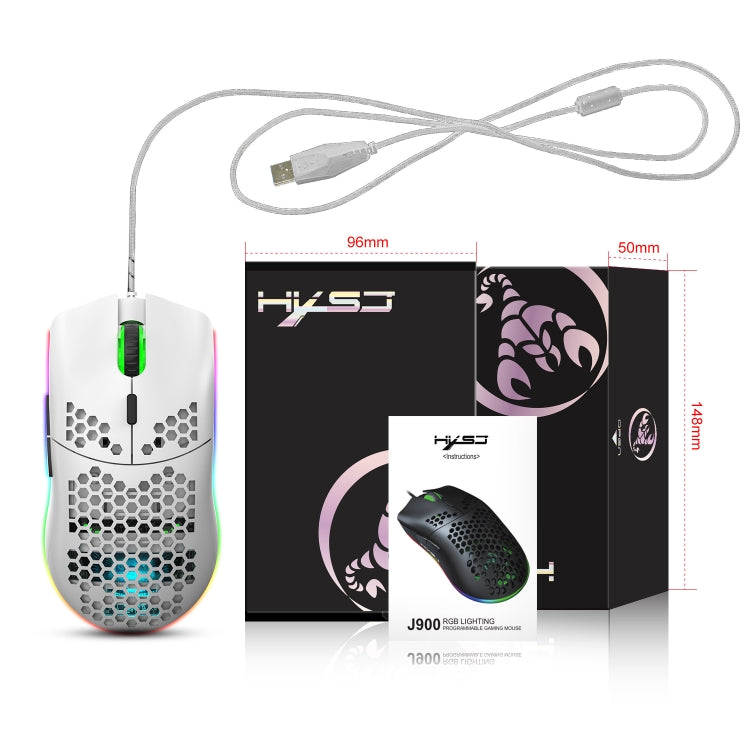 HXSJ J900 6 Keys RGB Lighting Programmable Gaming Wired Mouse (White) - Wired Mice by HXSJ | Online Shopping UK | buy2fix