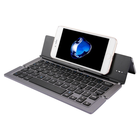 F18 Ultra-slim Rechargeable Foldable 58 Keys Bluetooth Wireless Keyboard with Holder (Grey) - Wireless Keyboard by buy2fix | Online Shopping UK | buy2fix