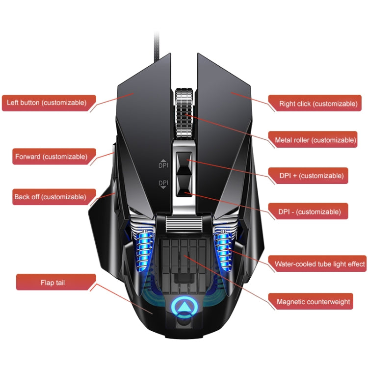 YINDIAO G10 7200DPI 7-modes Adjustable 7-keys RGB Light Wired Metal Mechanical Hard Core Macro Mouse, Style: Audio Version(Black) - Wired Mice by YINDIAO | Online Shopping UK | buy2fix