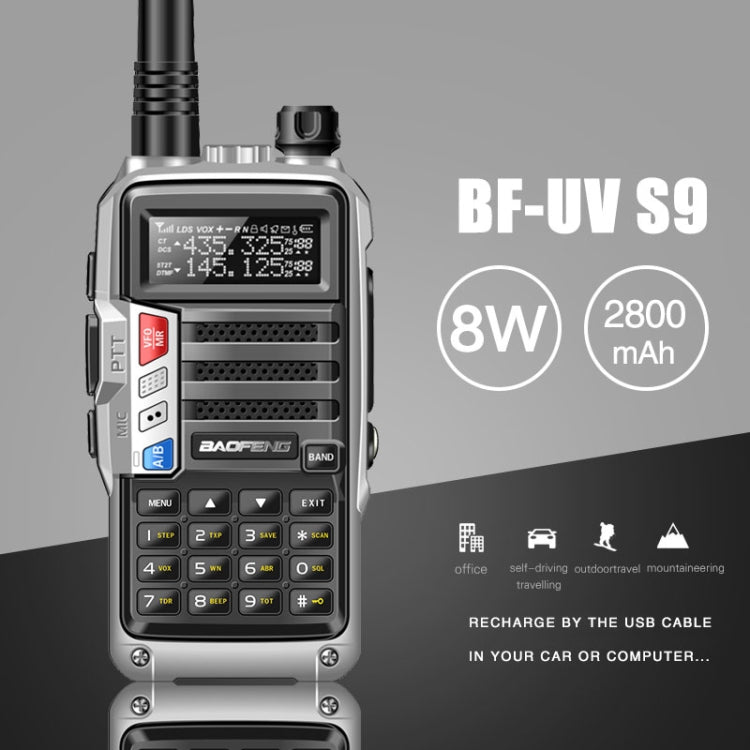 Baofeng BF-UV5R Plus S9 FM Interphone Handheld Walkie Talkie, US Plug (Silver) - Handheld Walkie Talkie by BAOFENG | Online Shopping UK | buy2fix