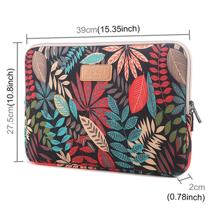 Sleeve Case Colorful Leaves Zipper Briefcase Carrying Bag for Macbook, Samsung, Lenovo, Sony, DELL Alienware, CHUWI, ASUS, HP, 15.6 inch and Below Laptops(Black) - 15 inch by buy2fix | Online Shopping UK | buy2fix