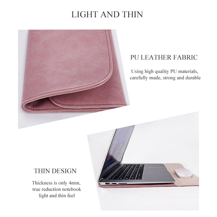 PU01S PU Leather Horizontal Invisible Magnetic Buckle Laptop Inner Bag for 13.3 inch laptops, with Small Bag (Pink) - 13.3 inch by buy2fix | Online Shopping UK | buy2fix