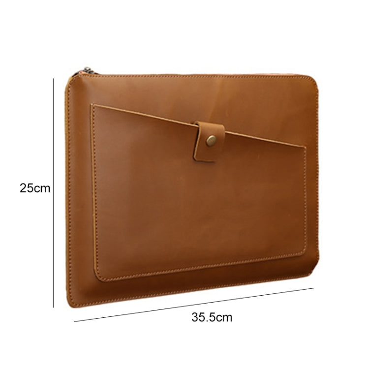 Universal Genuine Leather Business Zipper Laptop Tablet Bag For 15 inch and Below(Brown) - 15 inch by buy2fix | Online Shopping UK | buy2fix