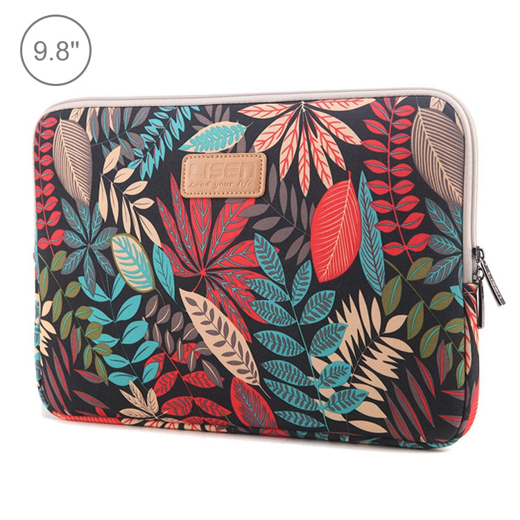 Lisen 9.8 inch Sleeve Case Colorful Leaves Zipper Briefcase Carrying Bag(Black) - Other by buy2fix | Online Shopping UK | buy2fix