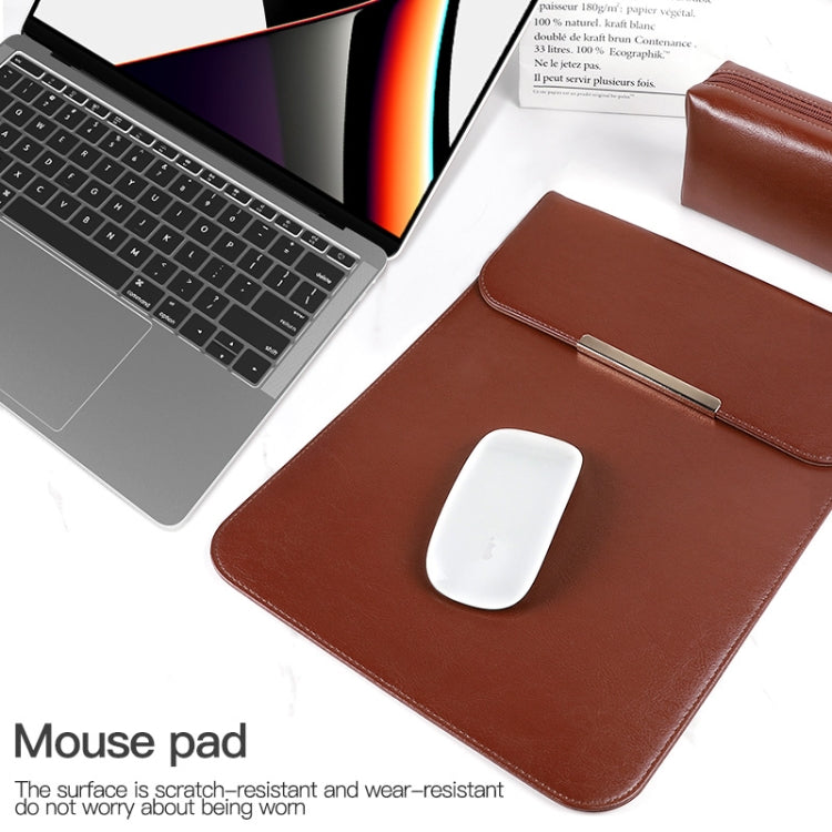 13.3 inch Laptop 2 in 1 PU Leather Sleeve Liner Bag with Mouse Storage Bag(Coffee) - 13.3 inch by buy2fix | Online Shopping UK | buy2fix