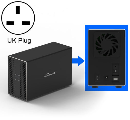 Blueendless Type-C / USB-C Interface 3.5 inch 2 Bay RAID Combination Array HDD External Enclosure (UK Plug) - HDD Enclosure by Blueendless | Online Shopping UK | buy2fix