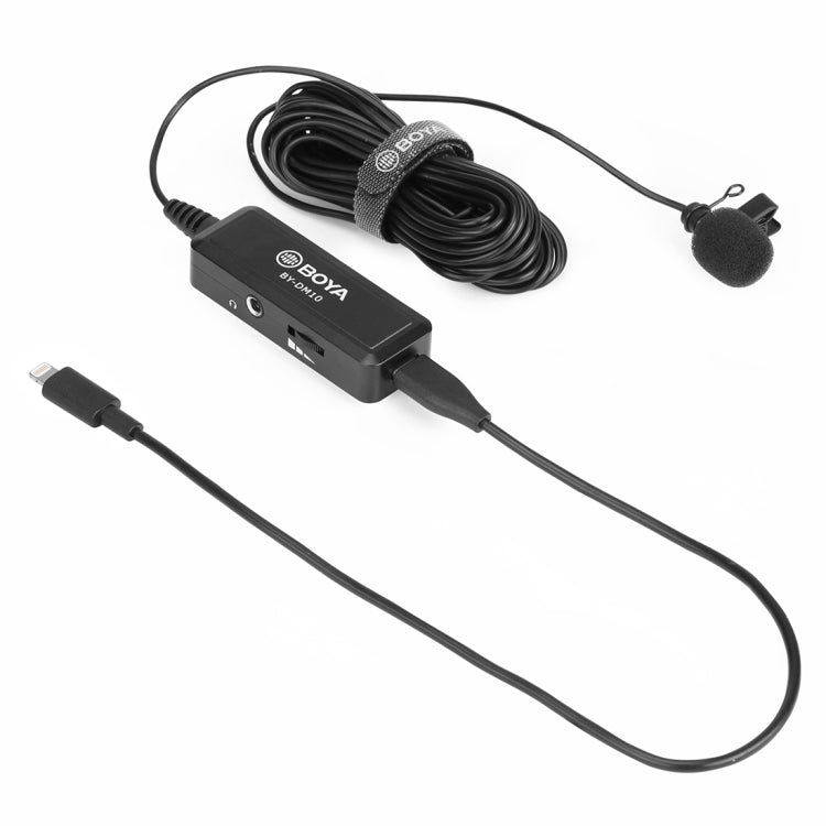 BOYA BY-DM10 USB / 8 Pin Plug Broadcast Lavalier Microphone with Windscreen, Cable Length: 6m(Black) - Camera Microphone by BOYA | Online Shopping UK | buy2fix