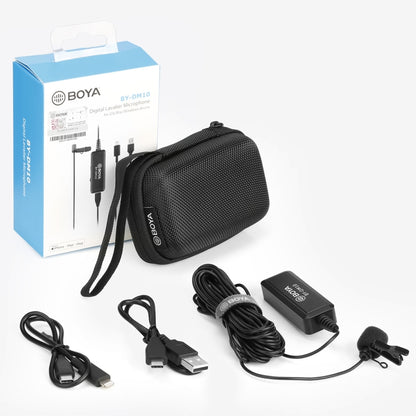 BOYA BY-DM10 USB / 8 Pin Plug Broadcast Lavalier Microphone with Windscreen, Cable Length: 6m(Black) - Camera Microphone by BOYA | Online Shopping UK | buy2fix