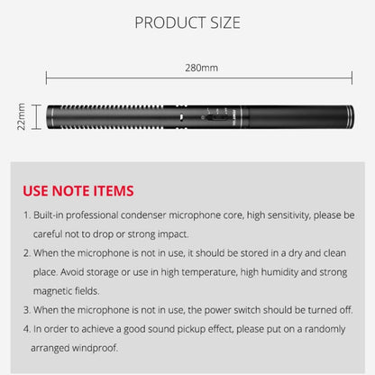 YELANGU YLG9933A MIC07 Professional Interview Condenser Video Shotgun Microphone with 6.5mm Audio Adapter & 3.5mm RXL Audio Cable(Black) - Camera Microphone by YELANGU | Online Shopping UK | buy2fix