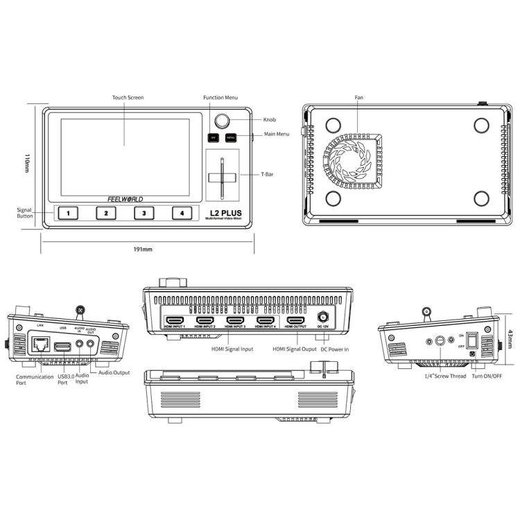 FEELWORLD L2 Plus Multi-camera Video Mixer Switcher with 5.5 inch Screen(UK Plug) - Consumer Electronics by FEELWORLD | Online Shopping UK | buy2fix