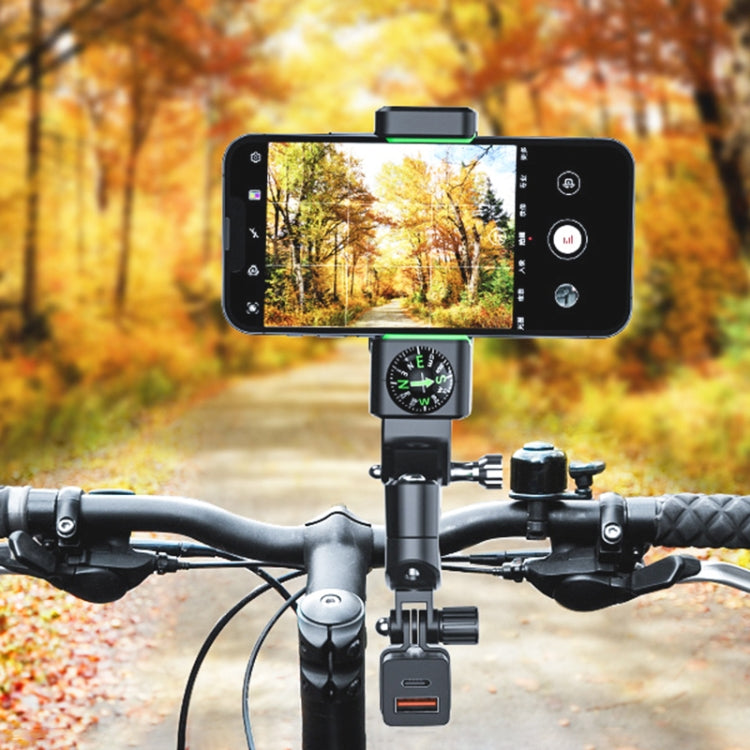 Motorcycle Spherical Compass Phone Holder, Handlebar with Light (Black) - In Car by buy2fix | Online Shopping UK | buy2fix