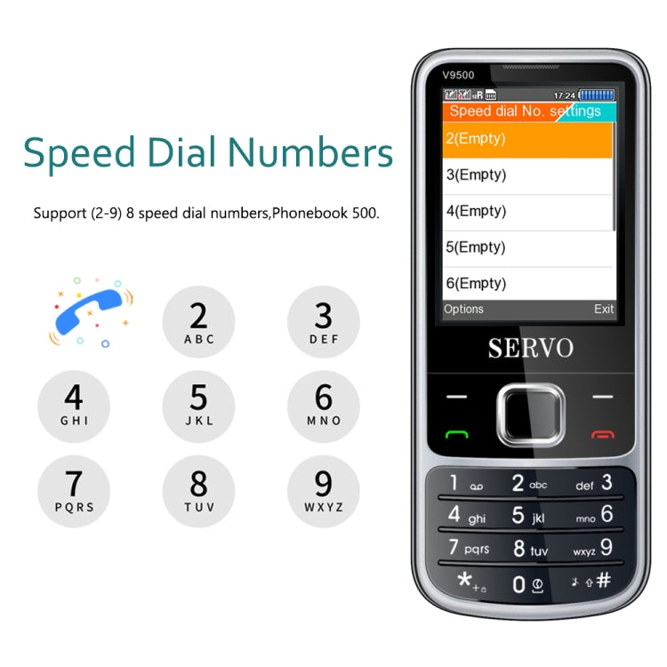 SERVO V9500 Mobile Phone, English Key, 2.4 inch, Spredtrum SC6531CA, 21 Keys, Support Bluetooth, FM, Magic Sound, Flashlight, GSM, Quad SIM(Black) - SERVO by SERVO | Online Shopping UK | buy2fix