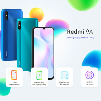 Xiaomi Redmi 9A, 4GB+64GB, 5000mAh Battery, Face Identification, 6.53 inch MIUI 12 MTK Helio G25 Octa Core up to 2.0GHz, Network: 4G, Dual SIM, Support Google Play(Blue) - Xiaomi Redmi by Xiaomi | Online Shopping UK | buy2fix