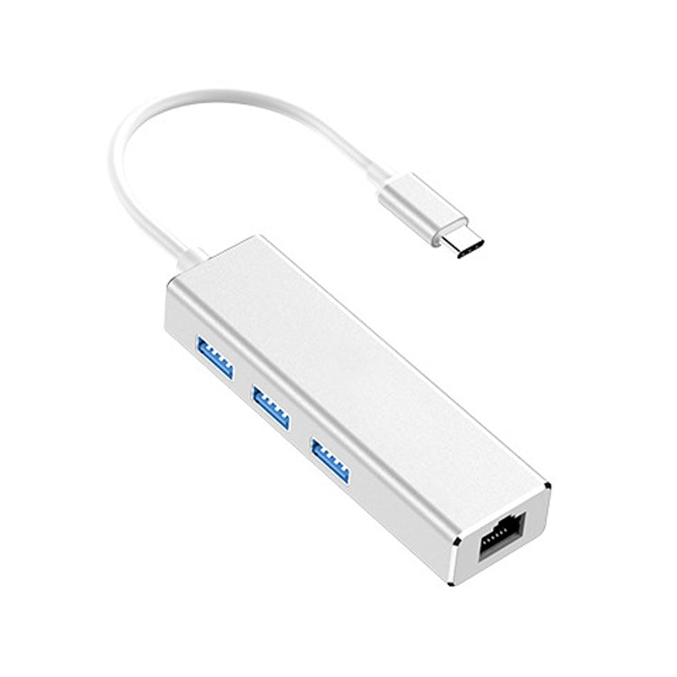 USB-C / Type-C to Gigabit Ethernet RJ45 & 3 x USB 3.0 Adapter Converter HUB, Computer External Tablet Phone Universal(Silver) - Computer & Networking by buy2fix | Online Shopping UK | buy2fix