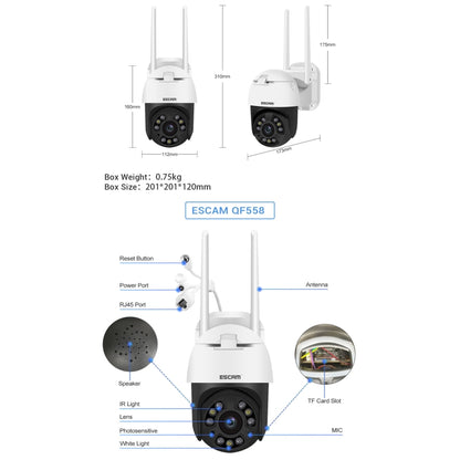 ESCAM QF558 5.0MP HD 5X Zoom Wireless IP Camera, Support Humanoid Detection, Night Vision, Two Way Audio, TF Card, US Plug - Security by ESCAM | Online Shopping UK | buy2fix