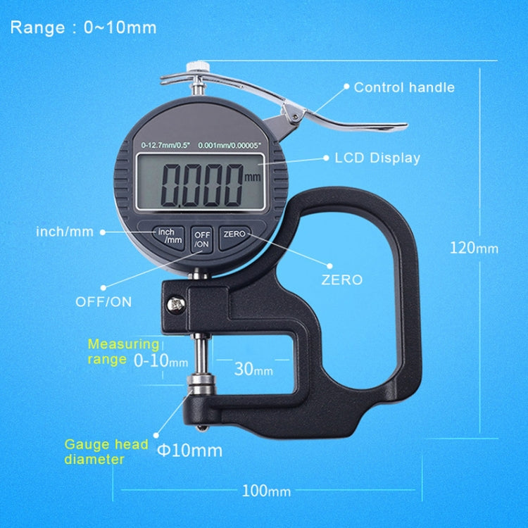 0-10mm Range Digital Display Micrometer Thickness Gauge - Consumer Electronics by buy2fix | Online Shopping UK | buy2fix